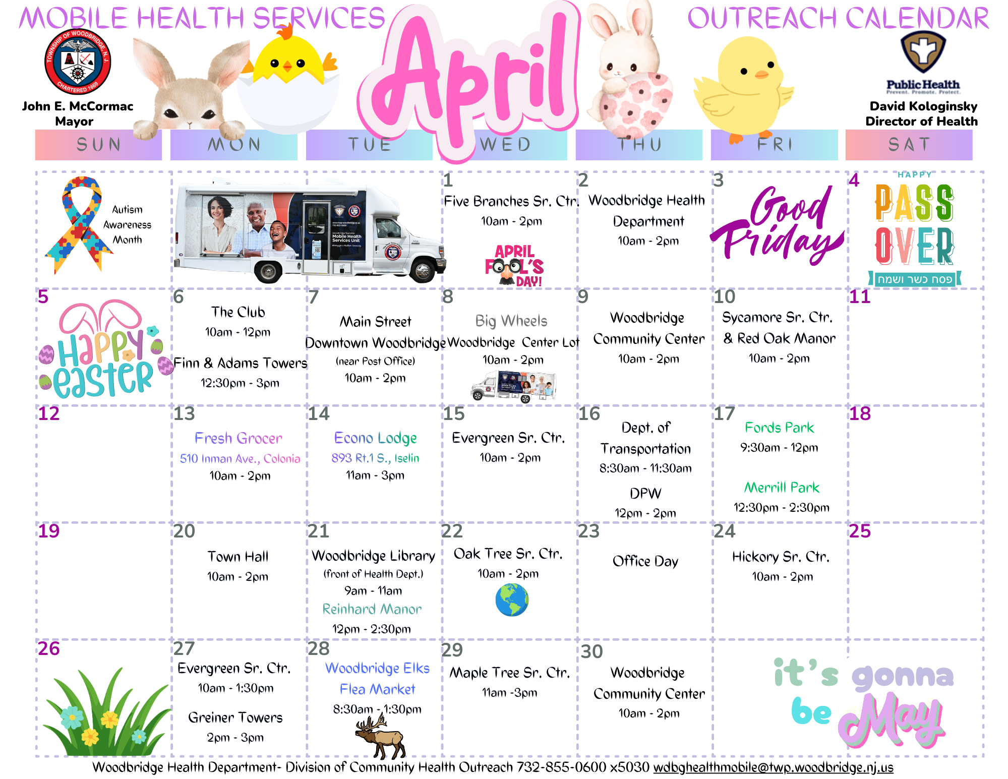 Community Outreach - Mobile Health Calendar - April 2026