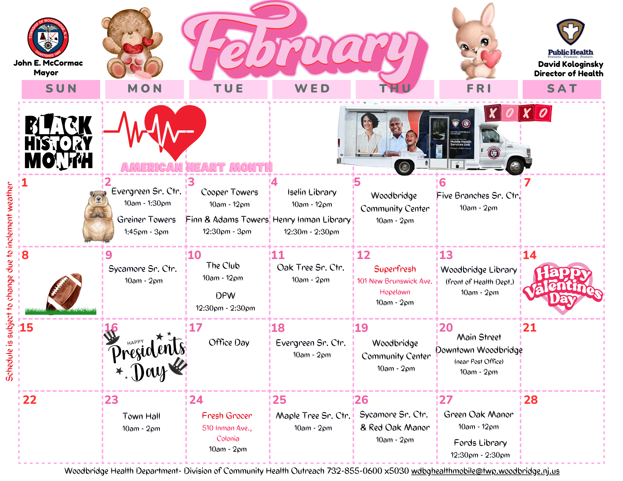 February 2026 Calendar - Community Health - Mobile Outreach